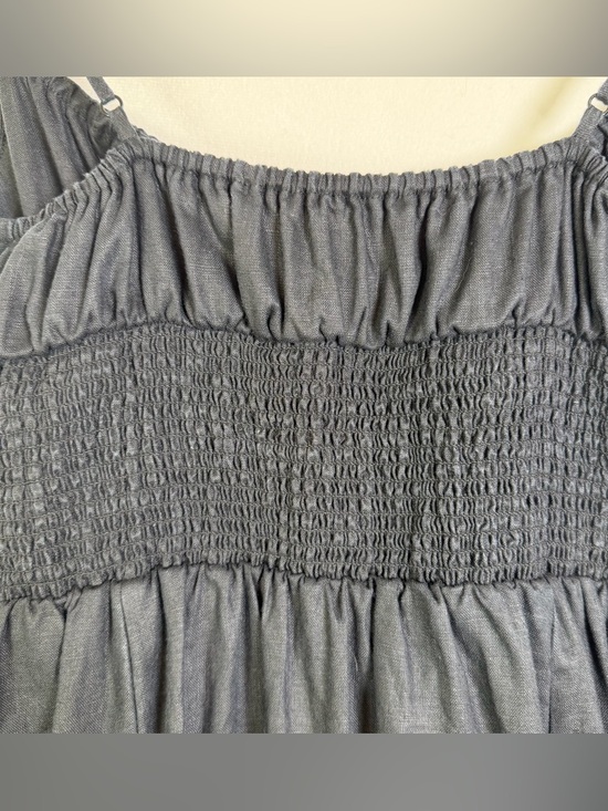 Wilfred Aritzia Women’s Black Linen Midi Dress Sz XS Smocked Waist Quiet Luxury - Picture 8 of 10